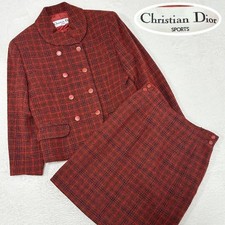 Christian Dior Set Up M Size Jacket Skirt Tweed Red Vintage