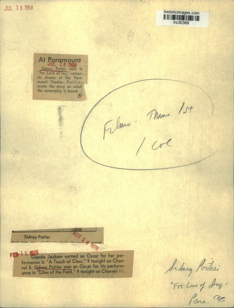 1968 Press Photo Actor Sidney Poitier stars in "For Love of Ivy" - lrx30389