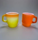 Vintage Fire King Mug Stacking Ombré And Orange D Handle Set of 2 Milk Glass MCM