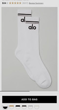 Alo Unisex Ribbed Crew Socks White/Black Logo Stripe Throwback