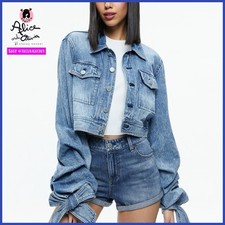 Alice Olivia Tiff Denim Bow Sleeve Blue Jacket SIZE XS