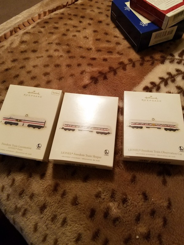 2007 Hallmark Lionel "Freedom Locomotive, Sleeper & Observation Car” Ornaments