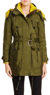 NWT BURBERRY WOMENS CHEVRINGTON HOODED BELTED JACKET PARKA COAT SZ