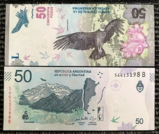 Argentina 50 Pesos 2018-2020  Banknote World Paper Money UNC Currency Bill Note