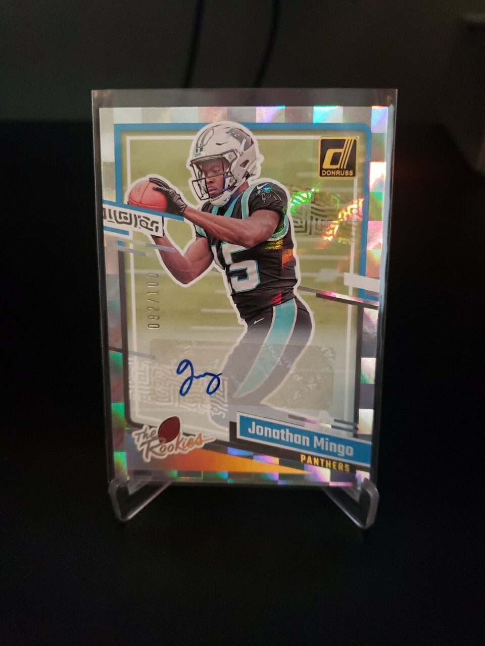 Jonathan Mingo 2023 Donruss The Rookies Silver Foil Auto 92/100. Panthers