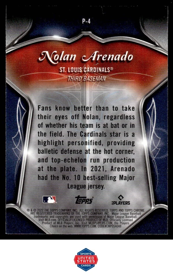 2022 Topps Chrome #P-4 Nolan Arenado Pinstriped - Image 2 of 2