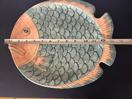 Hendriksen Imports Japan Fish Plate Peach and Teal Iridescent Big Ocean Platter - Picture 6 of 11
