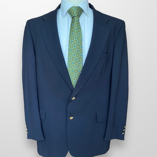 Heisman Trophy Col Blazer Sport Coat Mens 46L Navy Gold Buttons Sport Coat VTG