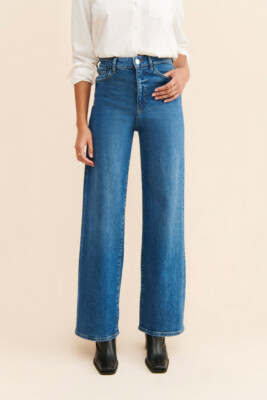 Warp + Weft Womens Wide Leg Jean in Denim Medium Blue in Sz 10/30