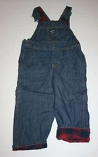 New OshKosh Boys Cotton Red Plaid Lined Dark Denim Overalls NWT 2T 3T 4T 5T