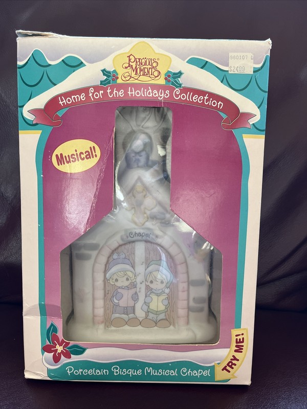 Precious Moments Porcelain Bisque Holiday Musical Chapel 1995 Plays Silent Night