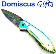 8" NEW! Buckshot PEARL Handle Rainbow POCKET KNIFE Gentleman's FOLDING Knives 