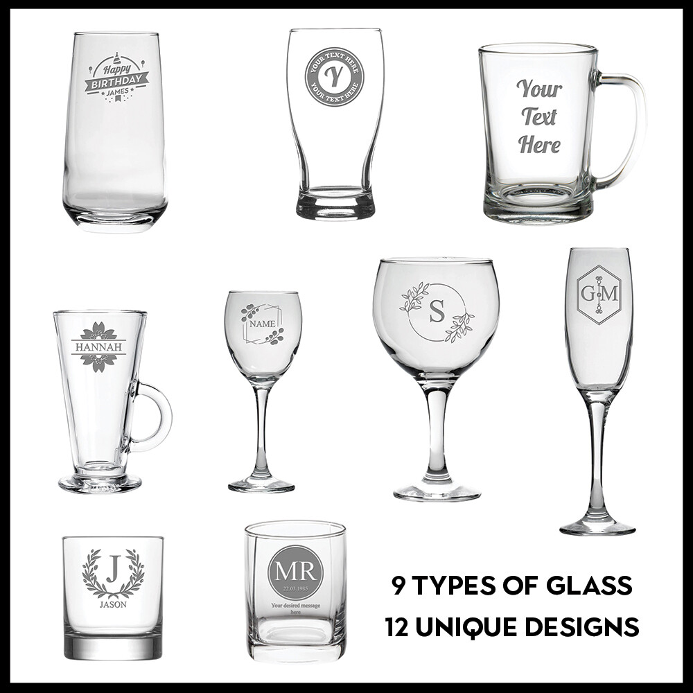 Personalised Engraved Glass Your Own Customised Text Etched Glassware Drink  Gift
