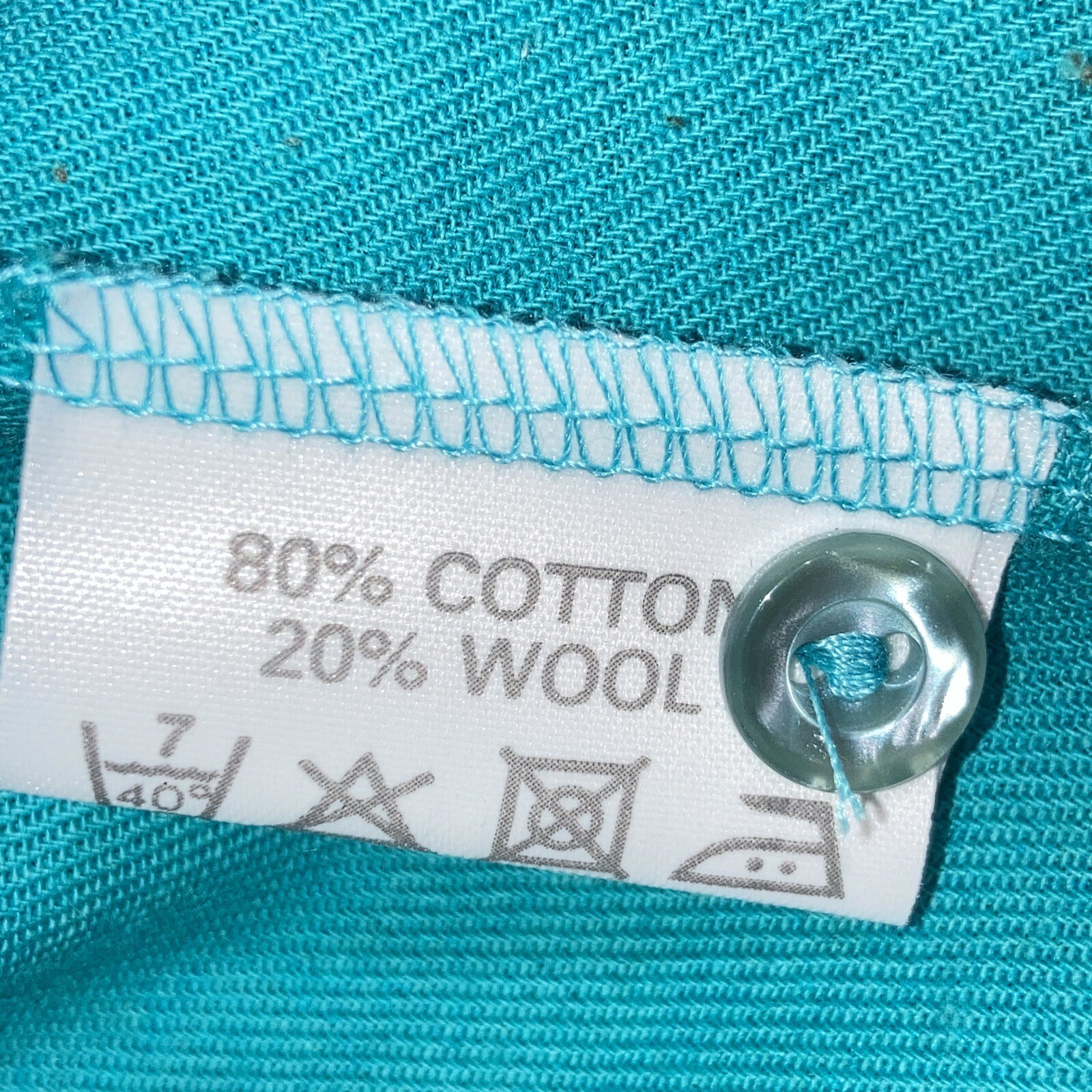 Rare Clothkits Designs Turquoise 1970s Cotton/Wool Blouse, Vintage Size M 10