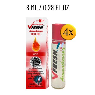 4X 8ml VFRESH Minyak Angin Strong Aromatherapy Essential Oil Roll On Nausea Cold