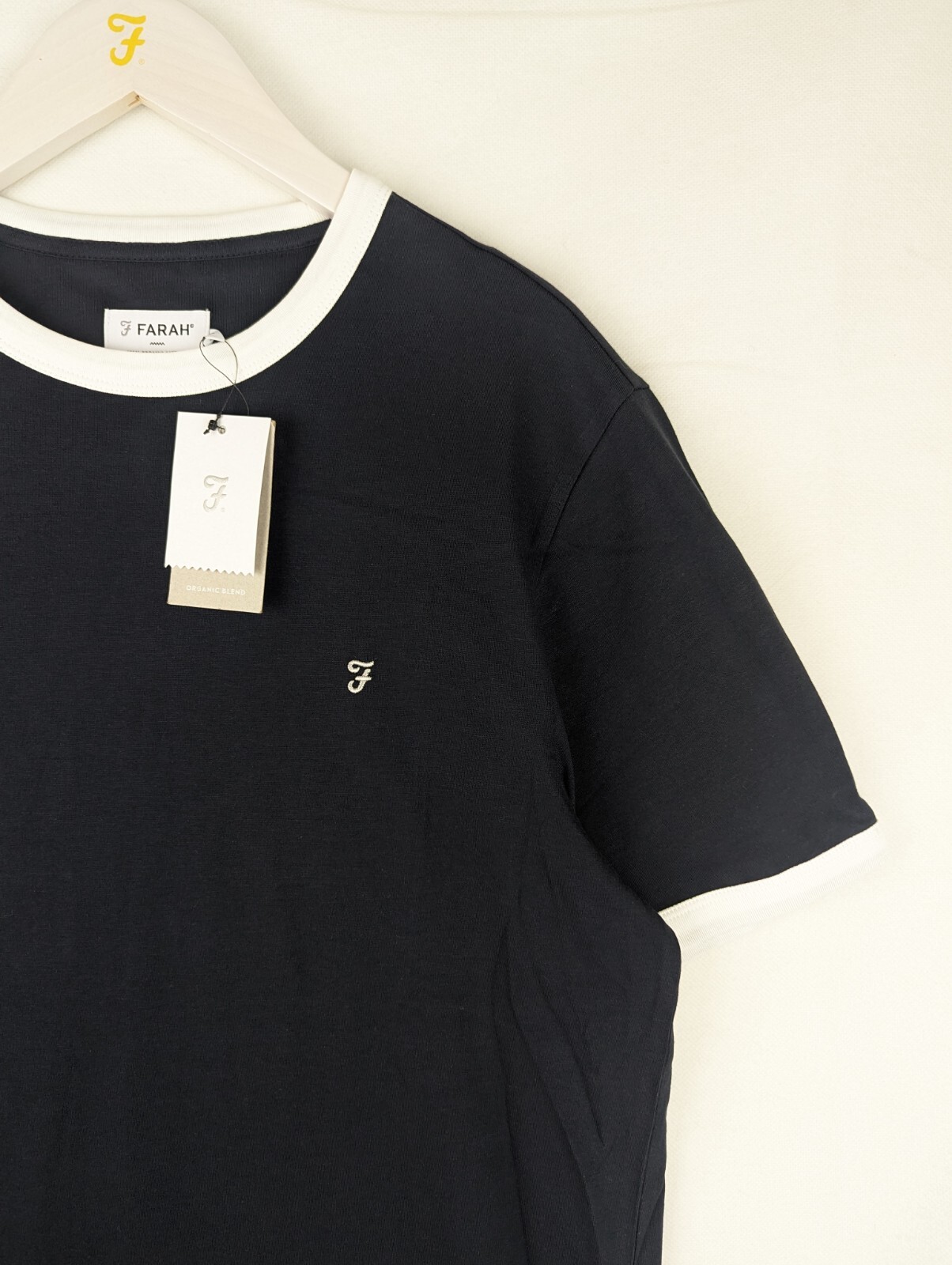 Farah Cawood Regular Fit Organic Cotton Ringer T Shirt - Navy Medium M RRP £35 image 2