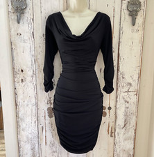 Boston Proper Size 4 Woman's Black Cowl Neck Ruched Career Cocktail Party Dress