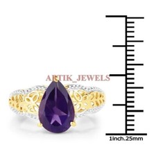 Natural Amethyst Gemstone with Gold Plated 925 Sterling Silver Women's Ring 3349