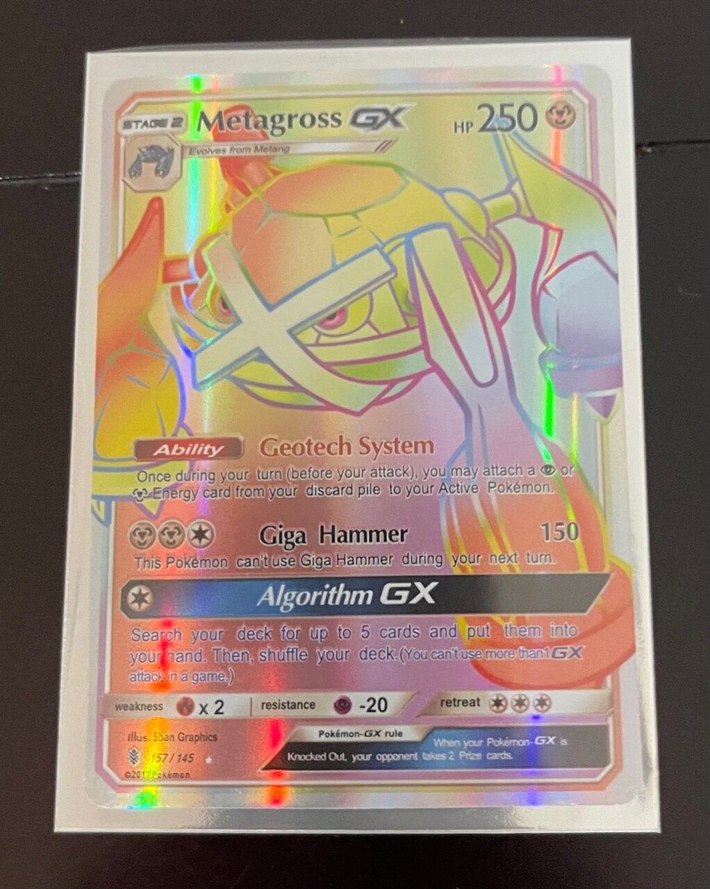 Pokemon TCG Metagross GX Secret Rainbow Rare 157/145 Guardians Rising PSA 9 CB