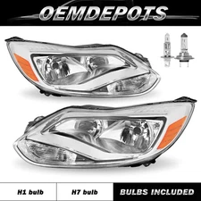 For 2012-2014 Ford Focus Halogen Chrome Clear Headlights Assembly LH+RH w/ Bulbs
