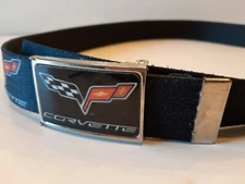 Corvette Belt Clamp Web Men Canvas Chevrolet C5 1.5" x 46" Chrome Black Webbing.