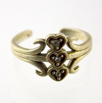 AVON NV Sterling Silver Triple Cubic Zirconia Hearts Open Band Ring 925 Size 3.5