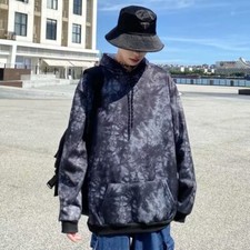 Adult Casual Tie Dye Hoodie Pullover Hooded Sweatshirt Sweater Black Marble