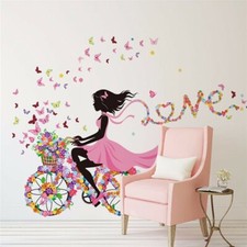 Butterfly Flower Girl Wall Stickers Fairy Art Decal Mural Home Kids Room D cor