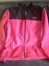 FILA GIRLS PINK AND BLACK FLEECE JACKET ZIPPERED NO HOOD - USED