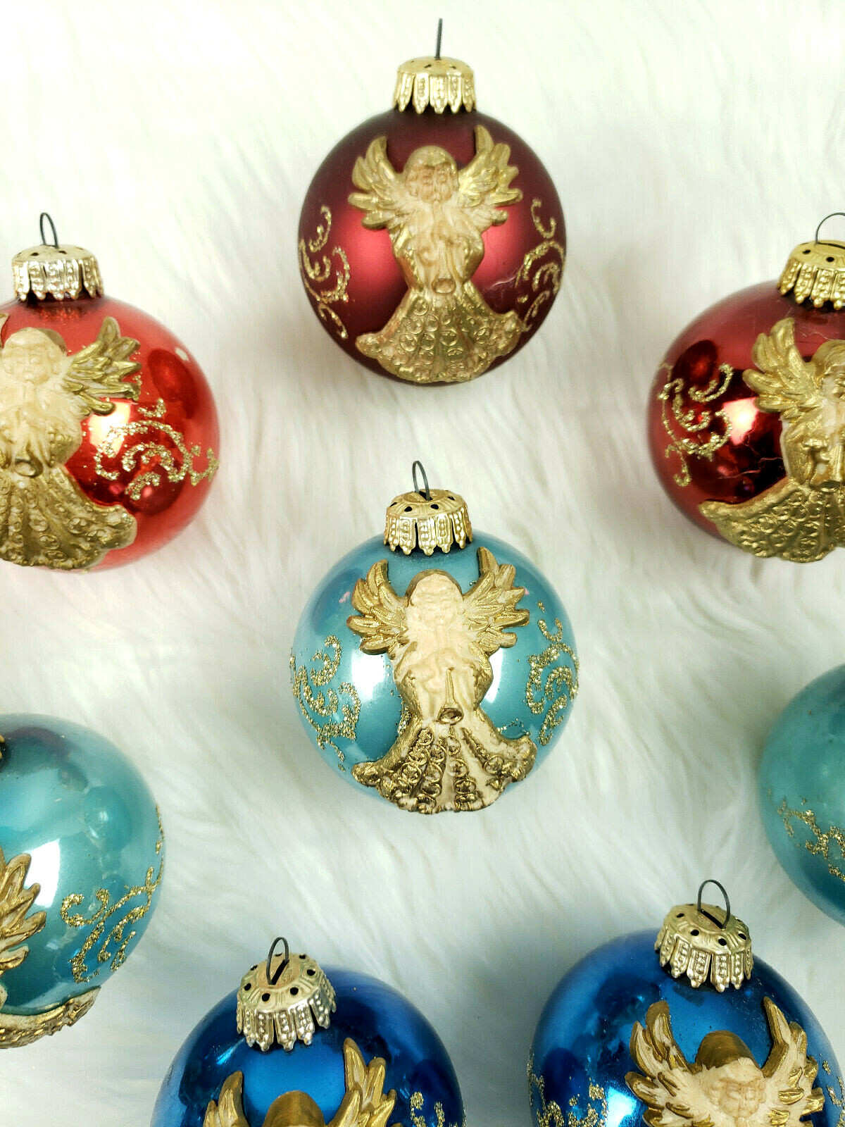 12 Vintage West Germany 3D Applied Angel Glass Ball Christmas Ornaments Norma krajowa