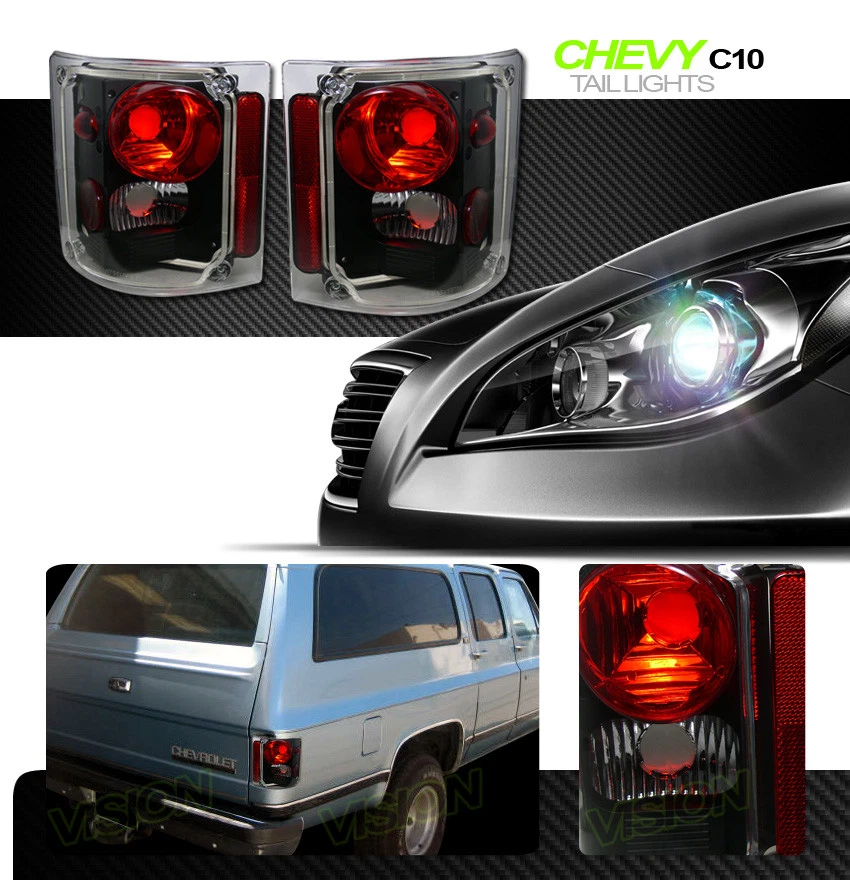 For 73-91 Chevy/Gmc C10 C/K Pickup Suv Black Clear Altezza Taillights Taillamps - Image 2 of 2