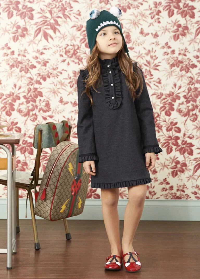 Robe boutonnée nacrée 100 % authentique Gucci pour enfants gris foncé gris mélangé taille 12 