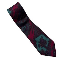 Vintage DAMON Necktie Green/Burgundy Silk Designer Luxury 56" USA MADE