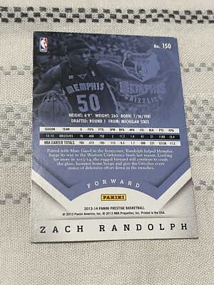 Zach Randolph ZBo Signed Memphis Grizzlies Panini Prestige Card