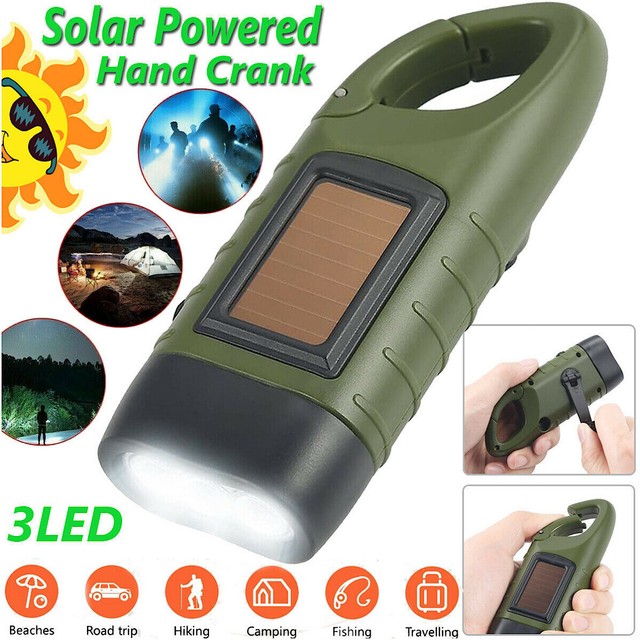 Hand Crank Emergency Flashlight Solar Panel Survival Camping Hiking