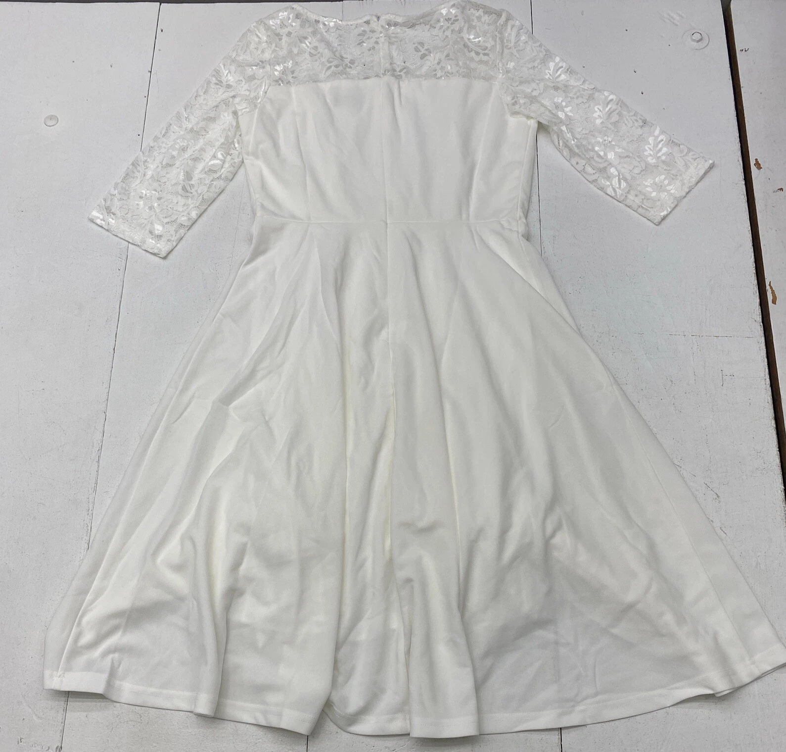 OFF WHITE Abito da donna bianco scollo a V in pizzo manica a 3 4 taglia 3XLarge nuovo