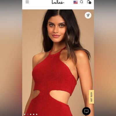Lulu’s Lush for Life Red Cutout Halter Knit Midi Dress size small - Main Image