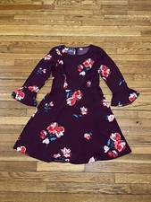 Old Navy Red Floral Dress Women's Size Small Bell Sleeve Fit and Flare