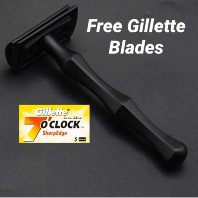 Black Safety Razor Double Edge Shaving German Stainless Steel Handle + Blades