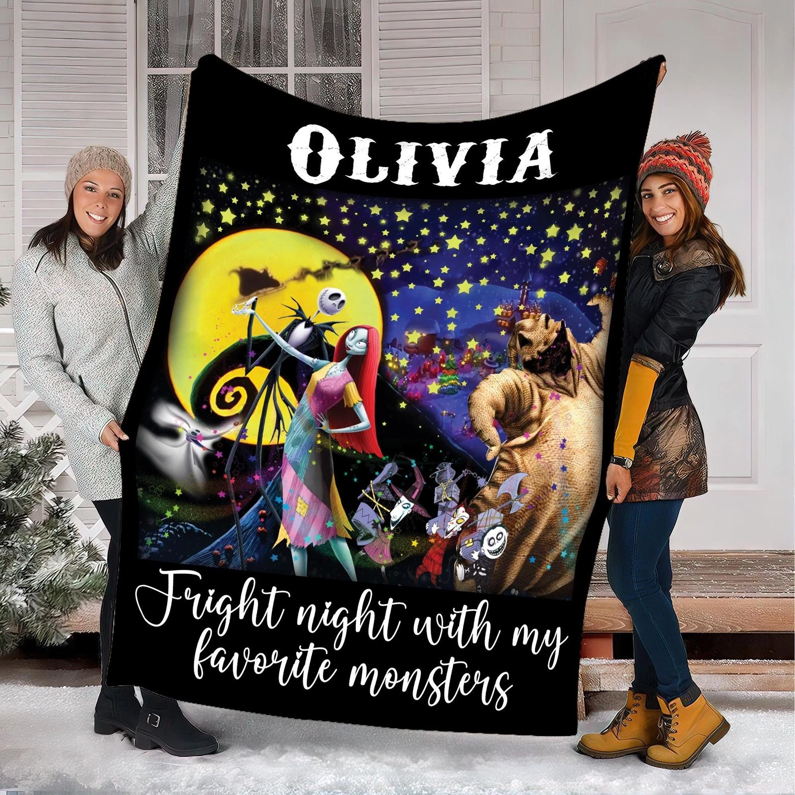 Personalized Nightmare Before Christmas Halloween Fright Night Blanket