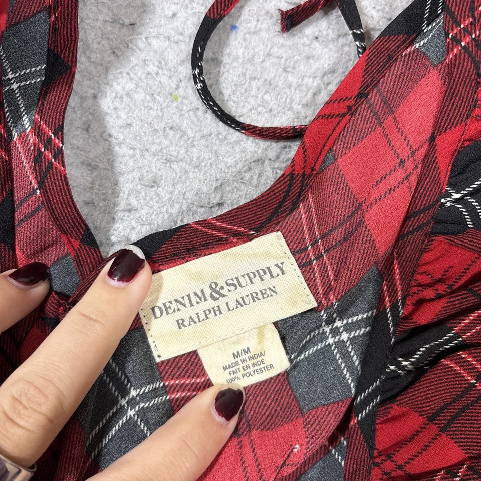 Ralph Lauren Denim & Supply M Tartan Plaid оборки красный черный Babydoll бак Y2K - Изображение 2 из 4