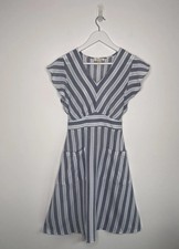 NWOT Monteau Belted Striped Summer Dress S Tunic Utility Pockets Flutter Sleeves