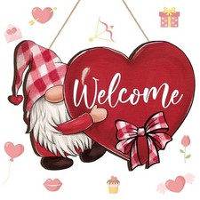 Valentine's Day Gnome Welcome Sign for Front Door 11.81 x 8.39 Inch Wooden