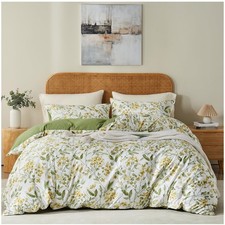 White Green Floral Duvet Cover Set King Size Farmhouse Bedding Set Microfiber...