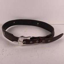 Vintage Studded Medallion Brown Leather Belt Western Women Size 35 Inches Long