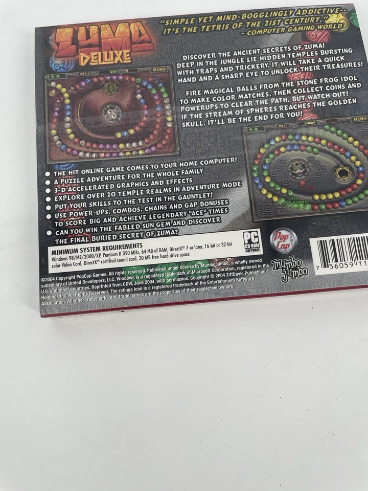 NEW Zuma Deluxe (PC Game, 2004) Pop Cap Mumbo Jumbo Vintage Factory Sealed - Image 3 of 3