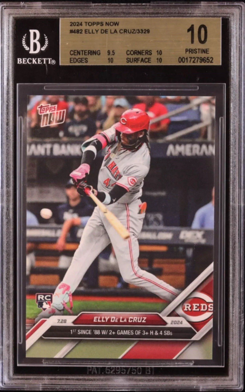 Elly De La Cruz 2024 Topps Now MLB Rookie Card 482 RC BGS GEM MINT 10 REDS