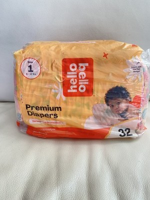 32 Count Hello Bello Diapers, Size 1 (8-12 lbs) Flower Child,  Premium