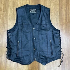 Shaf Event Leather Vest Mens 2XL Black Side Lace Up Biker Concealed Carry Pocket
