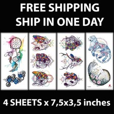 4 Sheets Waterproof Temporary Tattoo Stickers Modern Mystical Animal Fantasy Art